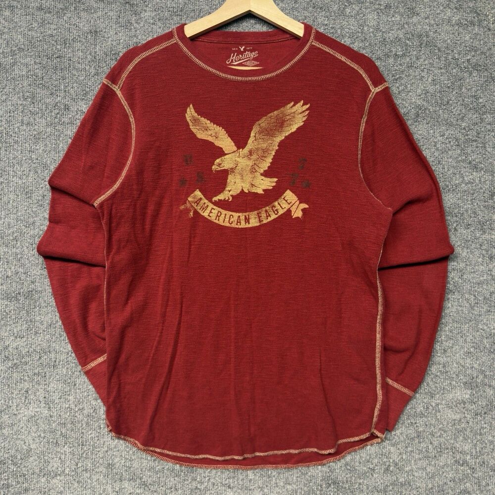 American Eagle Mens Size Large Red Long Sleeve Heritage Thermal Shirt Logo Y2K